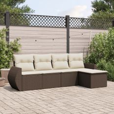 Salon de jardin avec coussins 5 pcs marron résine tressée