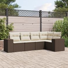 Salon de jardin avec coussins 5 pcs marron résine tressée