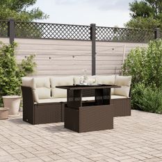 Salon de jardin avec coussins 5 pcs marron résine tressée