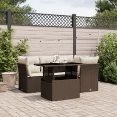 Salon de jardin avec coussins 5 pcs marron résine tressée