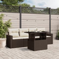 Salon de jardin avec coussins 5 pcs marron résine tressée