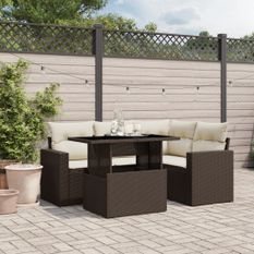 Salon de jardin avec coussins 5 pcs marron résine tressée