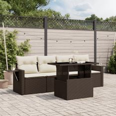 Salon de jardin avec coussins 5 pcs marron résine tressée