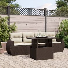 Salon de jardin avec coussins 5 pcs marron résine tressée