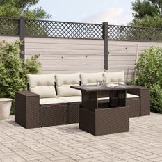 Salon de jardin avec coussins 5 pcs marron résine tressée