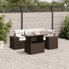 Salon de jardin avec coussins 5 pcs marron résine tressée