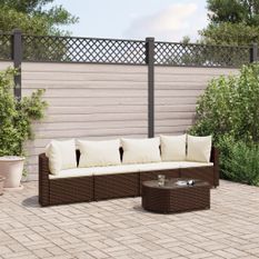 Salon de jardin avec coussins 5 pcs marron résine tressée