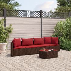 Salon de jardin avec coussins 5 pcs marron résine tressée