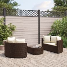 Salon de jardin avec coussins 5 pcs marron résine tressée