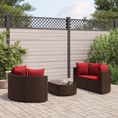 Salon de jardin avec coussins 5 pcs marron résine tressée