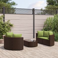 Salon de jardin avec coussins 5 pcs marron résine tressée