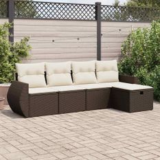 Salon de jardin avec coussins 5 pcs marron résine tressée