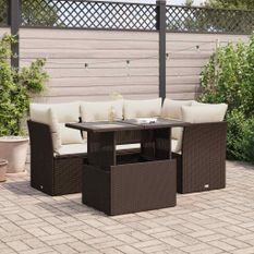 Salon de jardin avec coussins 5 pcs marron résine tressée