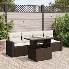 Salon de jardin avec coussins 5 pcs marron résine tressée