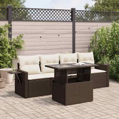 Salon de jardin avec coussins 5 pcs marron résine tressée