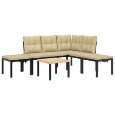 Salon de jardin avec coussins 5 pcs noir acier enduit de poudre