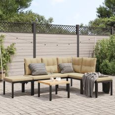 Salon de jardin avec coussins 5 pcs noir acier enduit de poudre