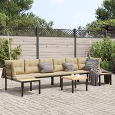 Salon de jardin avec coussins 5 pcs noir acier enduit de poudre