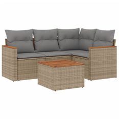Salon de jardin avec coussins 5pcs mélange beige résine tressée