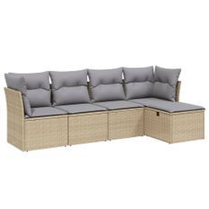 Salon de jardin avec coussins 5pcs mélange beige résine tressée