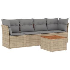 Salon de jardin avec coussins 5pcs mélange beige résine tressée