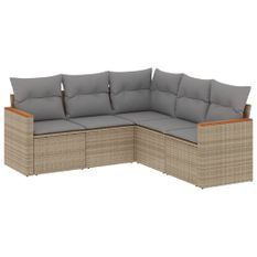 Salon de jardin avec coussins 5pcs mélange beige résine tressée