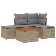Salon de jardin avec coussins 5pcs mélange beige résine tressée