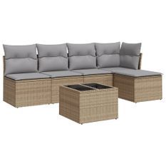 Salon de jardin avec coussins 6 pcs beige résine tressée