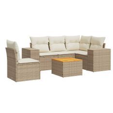Salon de jardin avec coussins 6 pcs beige résine tressée