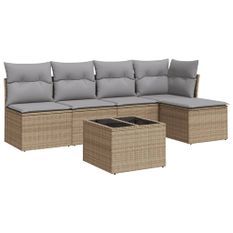 Salon de jardin avec coussins 6 pcs beige résine tressée