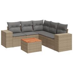 Salon de jardin avec coussins 6 pcs beige résine tressée