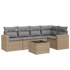 Salon de jardin avec coussins 6 pcs beige résine tressée