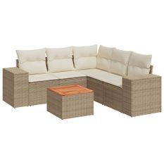 Salon de jardin avec coussins 6 pcs beige résine tressée