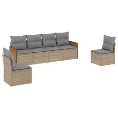 Salon de jardin avec coussins 6 pcs beige résine tressée