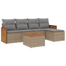 Salon de jardin avec coussins 6 pcs beige résine tressée