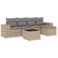 Salon de jardin avec coussins 6 pcs beige résine tressée