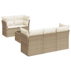 Salon de jardin avec coussins 6 pcs beige résine tressée