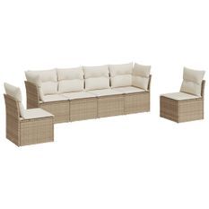 Salon de jardin avec coussins 6 pcs beige résine tressée
