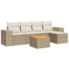 Salon de jardin avec coussins 6 pcs beige résine tressée