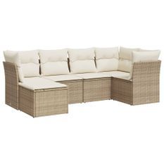 Salon de jardin avec coussins 6 pcs beige résine tressée