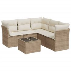Salon de jardin avec coussins 6 pcs beige résine tressée