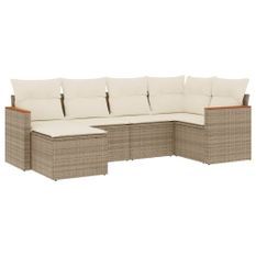 Salon de jardin avec coussins 6 pcs beige résine tressée