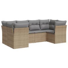 Salon de jardin avec coussins 6 pcs beige résine tressée