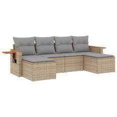 Salon de jardin avec coussins 6 pcs beige résine tressée
