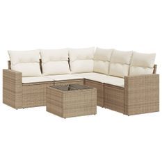 Salon de jardin avec coussins 6 pcs beige résine tressée