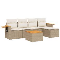 Salon de jardin avec coussins 6 pcs beige résine tressée