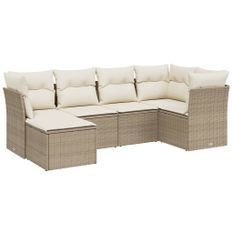 Salon de jardin avec coussins 6 pcs beige résine tressée