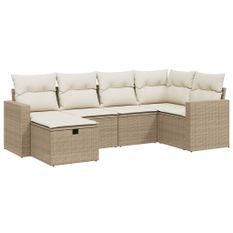 Salon de jardin avec coussins 6 pcs beige résine tressée