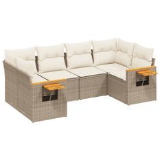 Salon de jardin avec coussins 6 pcs beige résine tressée