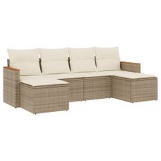 Salon de jardin avec coussins 6 pcs beige résine tressée
